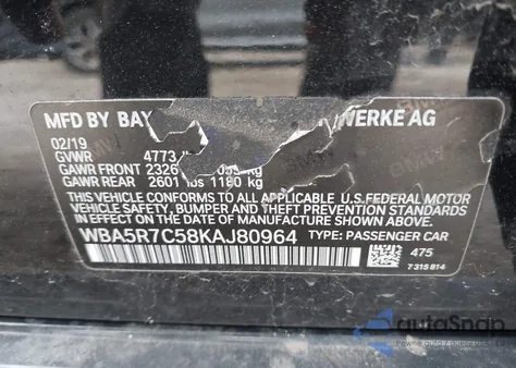 2019 BMW 330I xDrive from USA, damaged, VIN WBA5R7C58KAJ80964